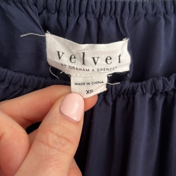 Velvet by Graham & Spencer Navy Blue Off-Shoulder Ruffle Peasant Top - Picture 2 of 5